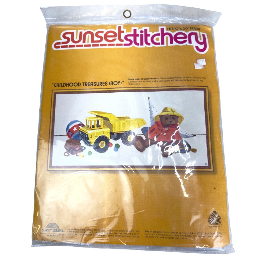 NEW Crewel VTG 1977 Sunset Stitchery Childhood Treasures Boy Embroidery Kit